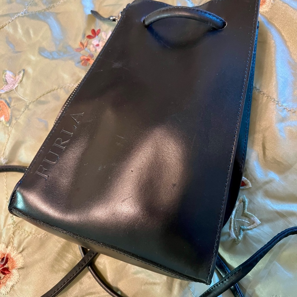 Furla backpack bag, 10”x7”x2.5”, black/red with side zipper. Pre-owned - Picture 2 of 7